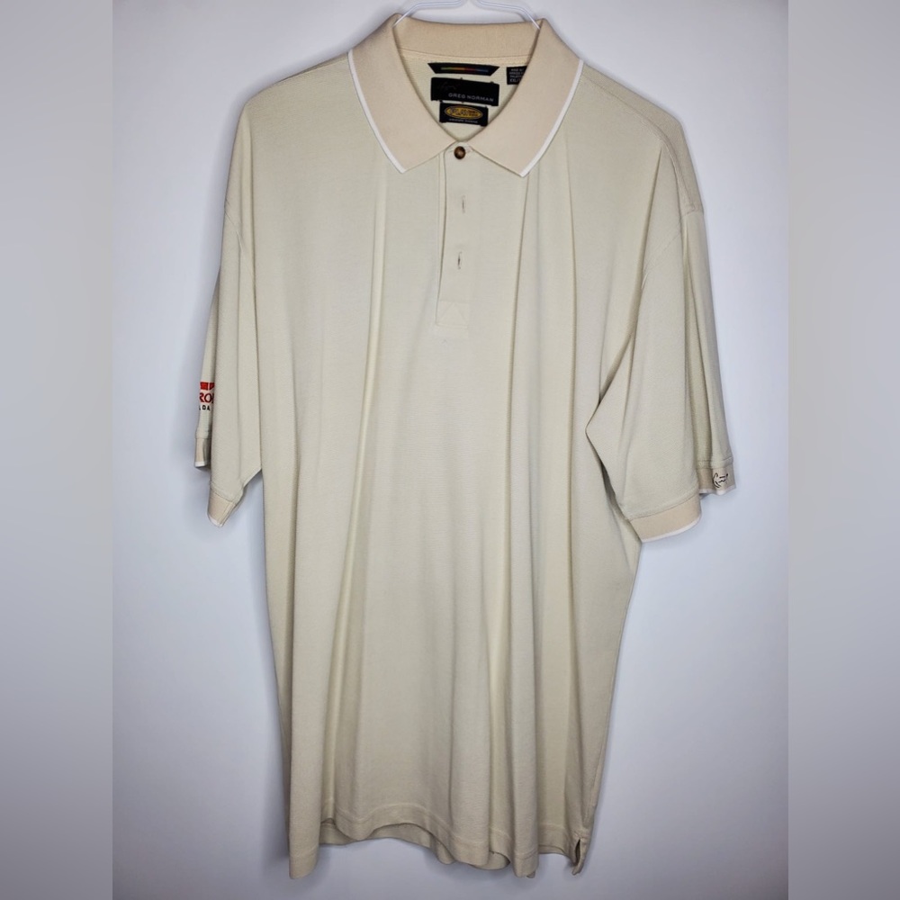 Greg Norman Playdry Moisture Wicking Collared Polo Cream Golf Tee Shirt XL